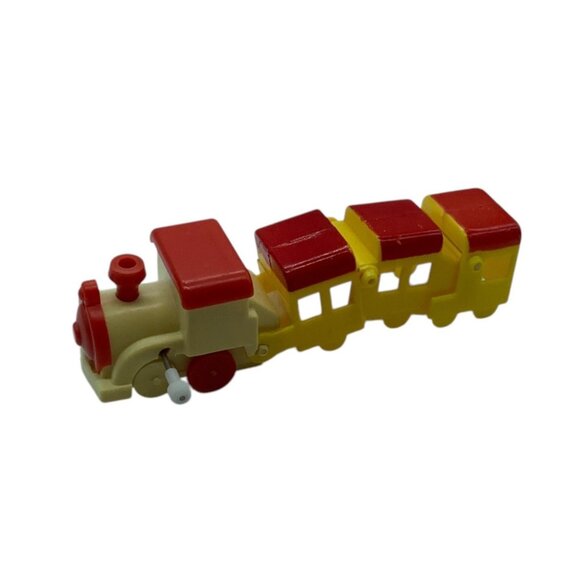 Vtg BANDAI Wind-Up Toy Train Engine With Carriages 5" Long Red Yellow WORKS - Picture 1 of 8